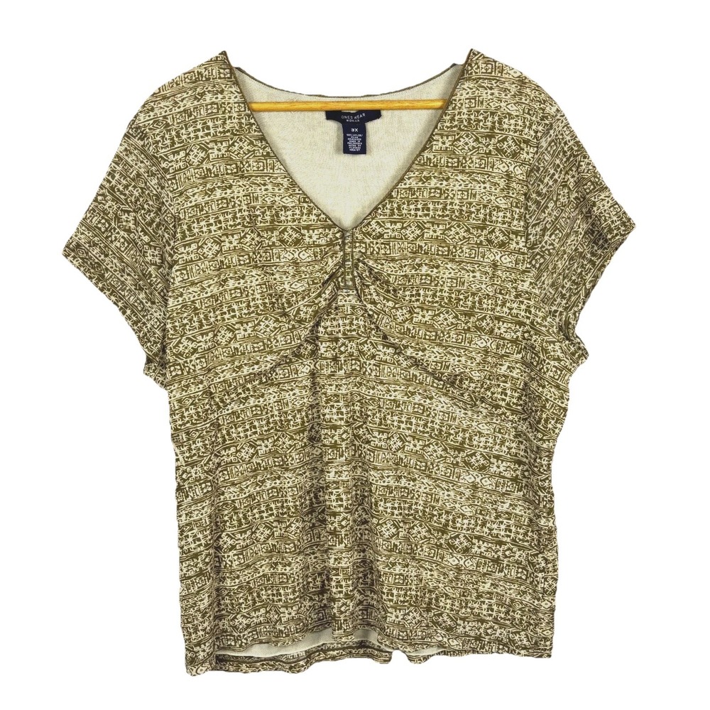 Jones NY Womens‎ Short Sleeve Y2K Babydoll Top 3X Green Earthy Beach Coast